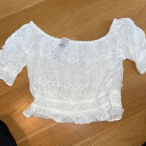 White AE off the shoulder crop top